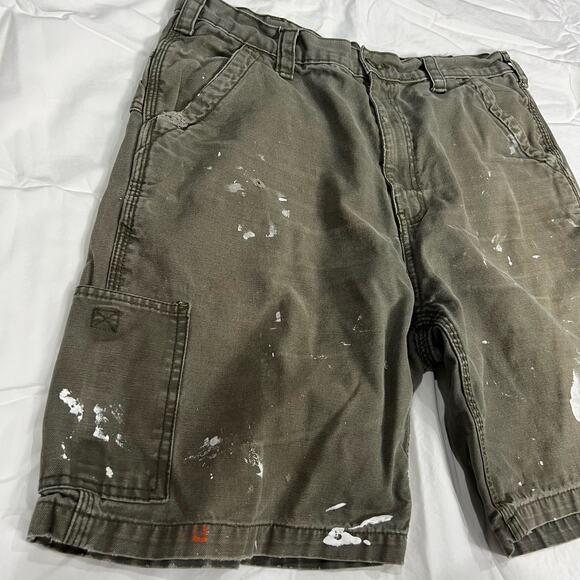 Mens green duck canvas Berne Apparel cargo carpenter painter utility work shorts - Picture 2 of 9